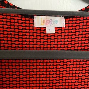 LuLaRoe Sarah light weight long cardigan. Size Large. Black/red dots